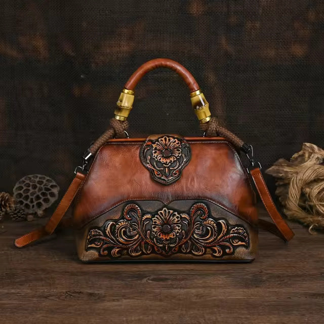 Luxury Vintage Carved Designer Leather Shoulder Hand Bags Mssza