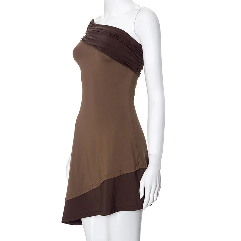 Slant Collar Asymmetrical Short Dress Mssaz Desses