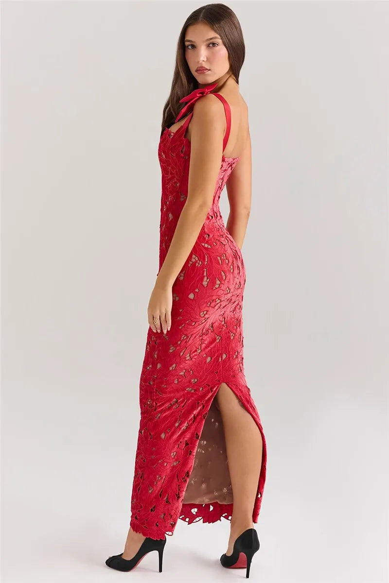 Bows Lace Bodycon Maxi Dress Mssaz Desses