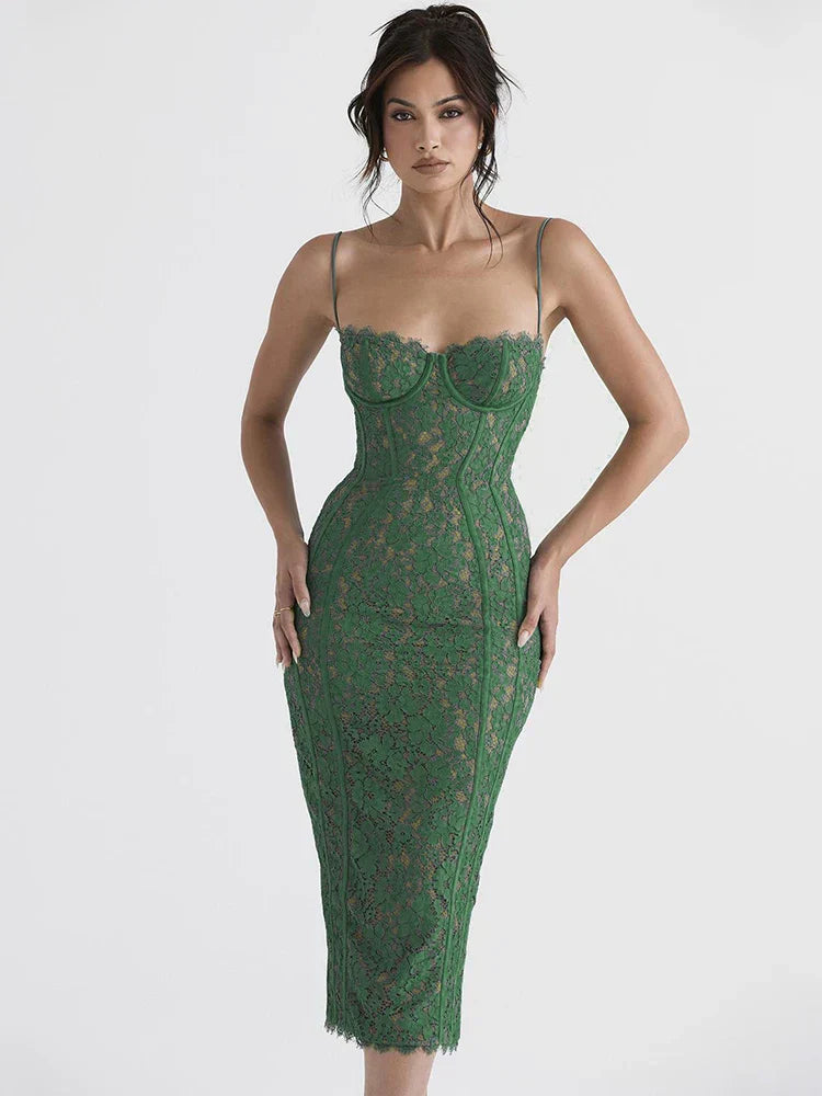 Spaghetti Strap Midi Green Dress Mssaz Desses