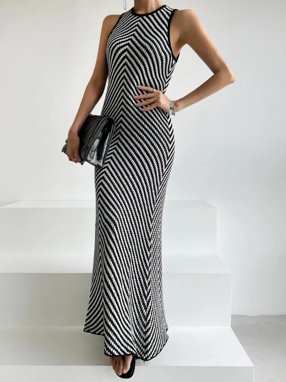 Striped Ribbed Midi Dress Mssaz Desses