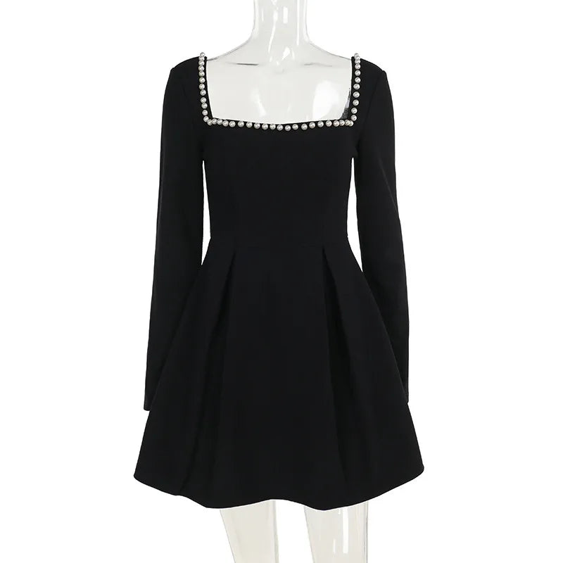 Pearl Square Neck Long Sleeve Mini Dress Mssaz Desses
