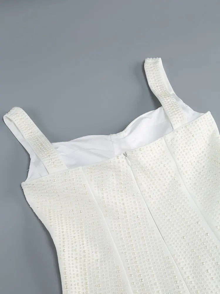 White Spaghetti Strap Diamonds Mini Dress Mssaz Desses
