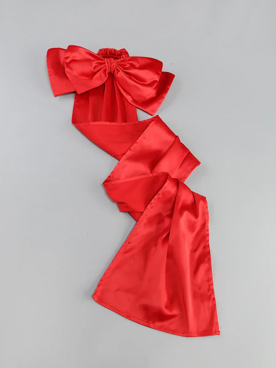 Black Tube Mini Dress With Large Red Bow Detachable Sleeves Mssaz Desses