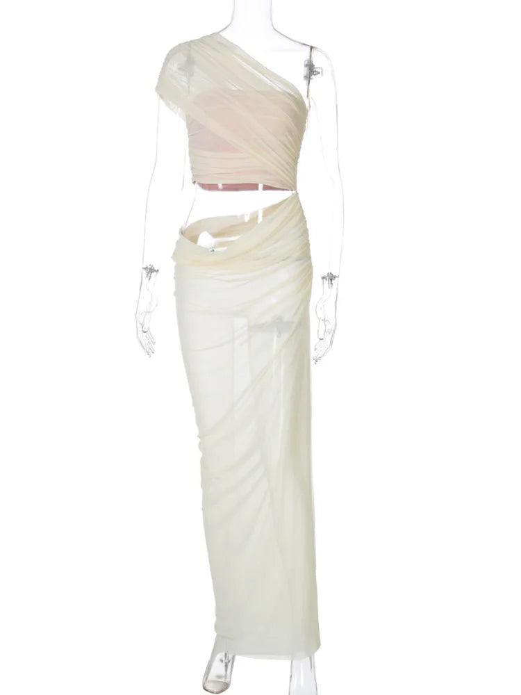 Mesh Backless One-Shoulder Long Dress Mssaz Desses