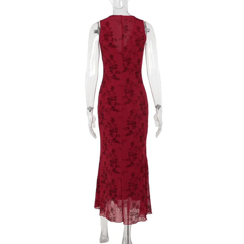 Printed Floral Sleeveless Long Dress Mssaz Desses