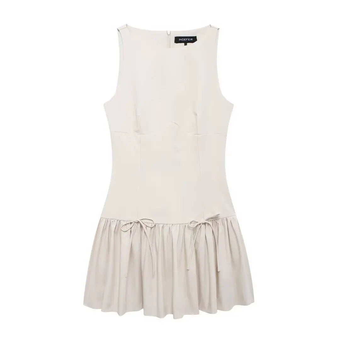 Bow Crew Neck Sleeveless Mini Dress Mssaz Desses