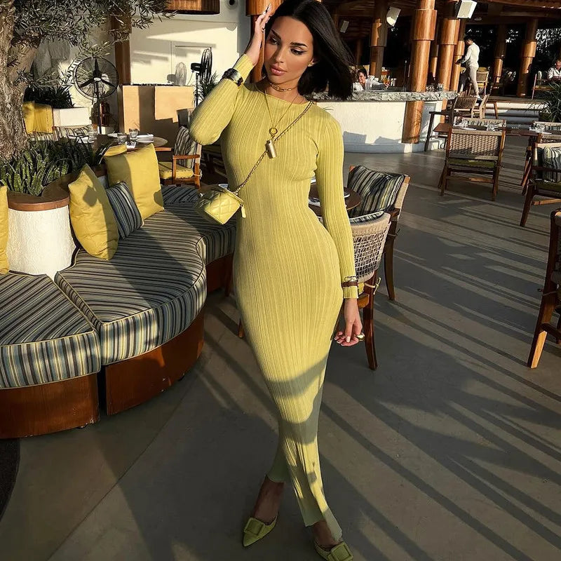 Ribbed Long Sleeve Maxi Dress Mssaz Desses