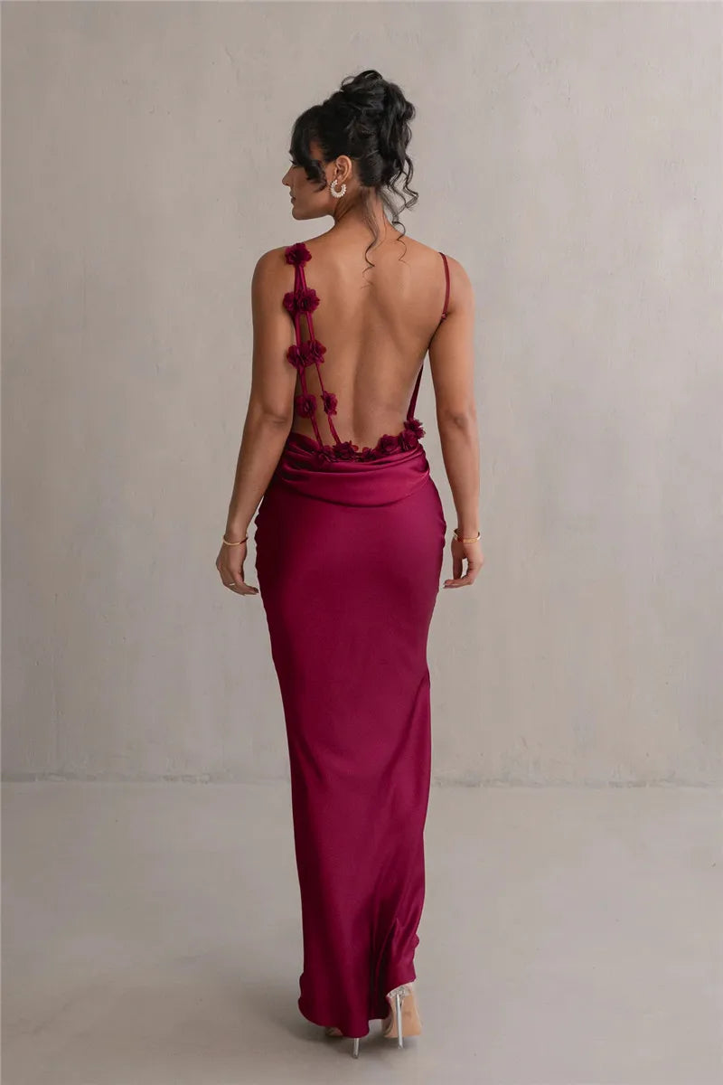 Floral Draped Open Back Spaghetti Strap Maxi Dress Mssaz Desses