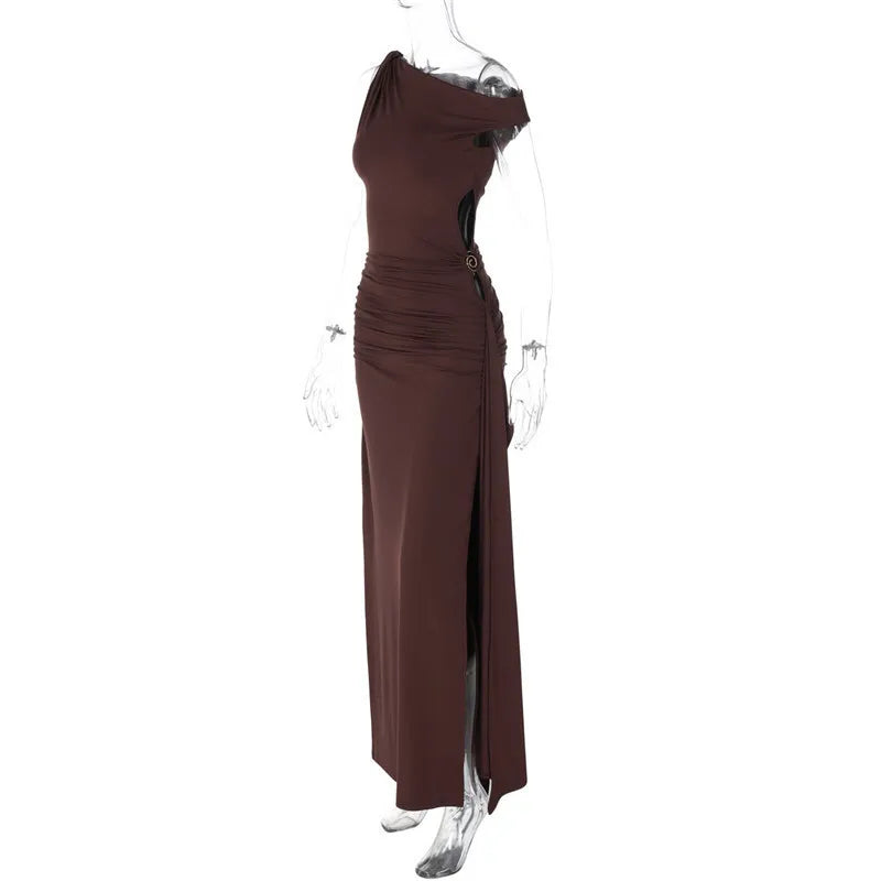Oblique Shoulder Backless Maxi Dress Mssaz Desses