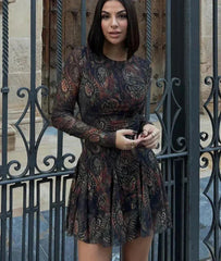 Pleated Long Sleeves Tulle Mini Dress Mssaz Desses
