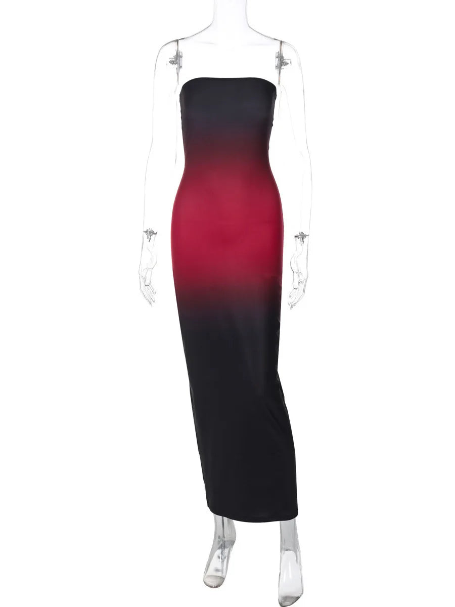 Strapless Black-Red Gradient Long Dress Mssaz Desses