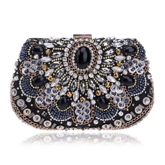 Beaded Chain Embroidery Clutch Mssza