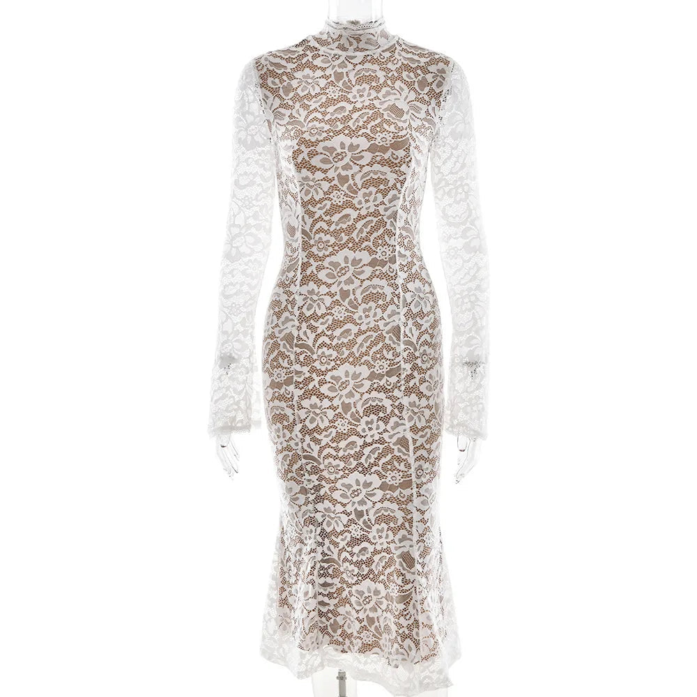 Lace Half High Neck Fishtail Dress Mssaz Desses