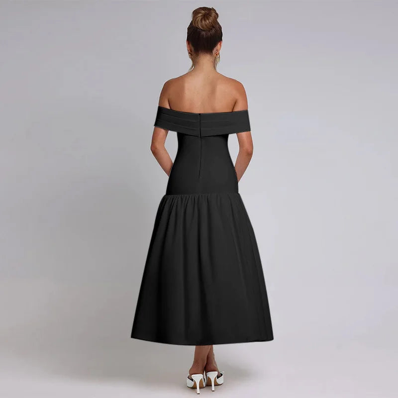 Slash Neck Off Shoulder Solid Dress Mssaz Desses
