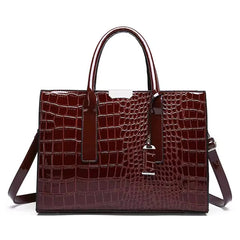 Casual Crocodile Print Large Capacity Patent Leather Tote Handbag Mssza