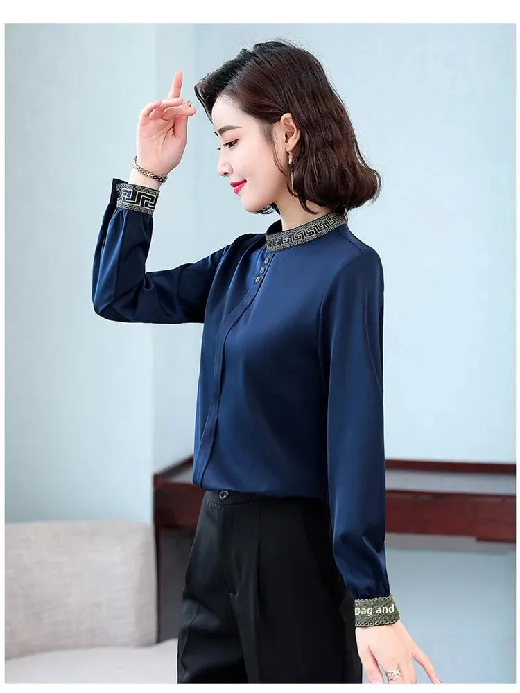 Elegant Long Sleeve Chiffon Slimming Shirt With Button Mssza