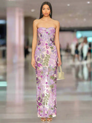 Sequin Floral-Embellished Lavender Strapless Dress Mssaz Desses