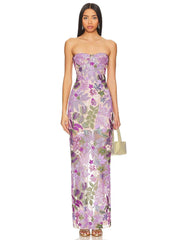 Floral-Embellished Sequin Lavender Ankle Length Dress Mssaz Desses