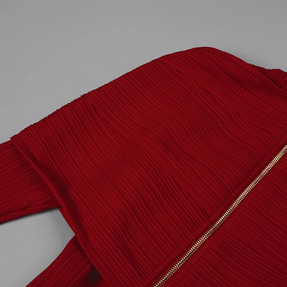 Red Bandage Turtle Neck Cross Design Long Dress Mssaz Desses