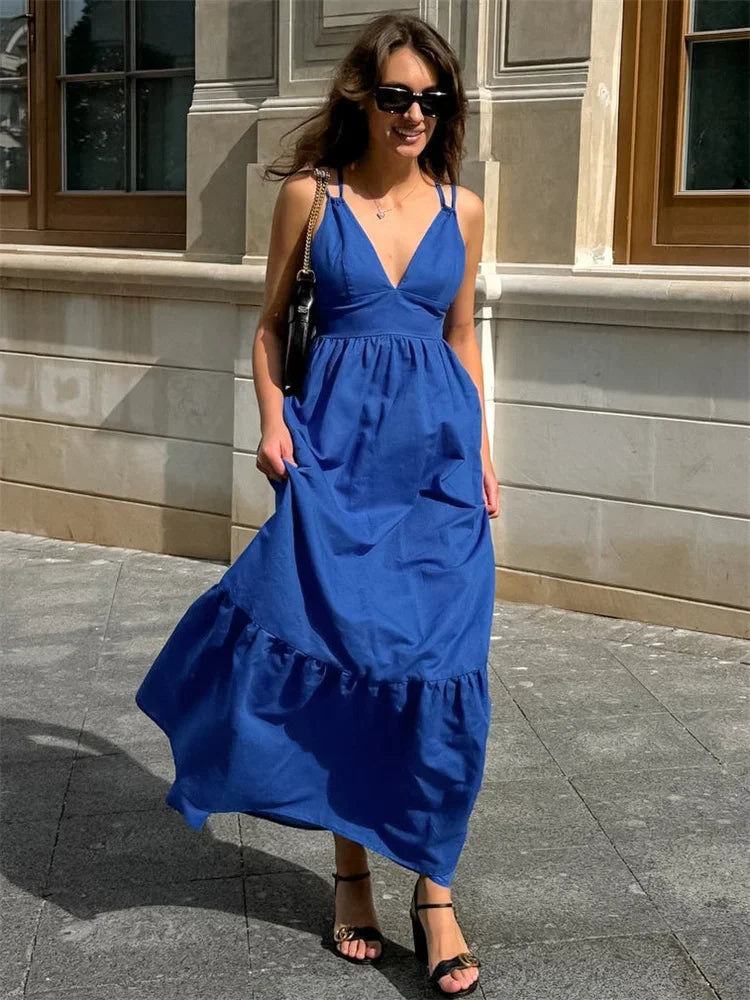 Patchwork Sleeveless Solid Maxi Dress Mssaz Desses