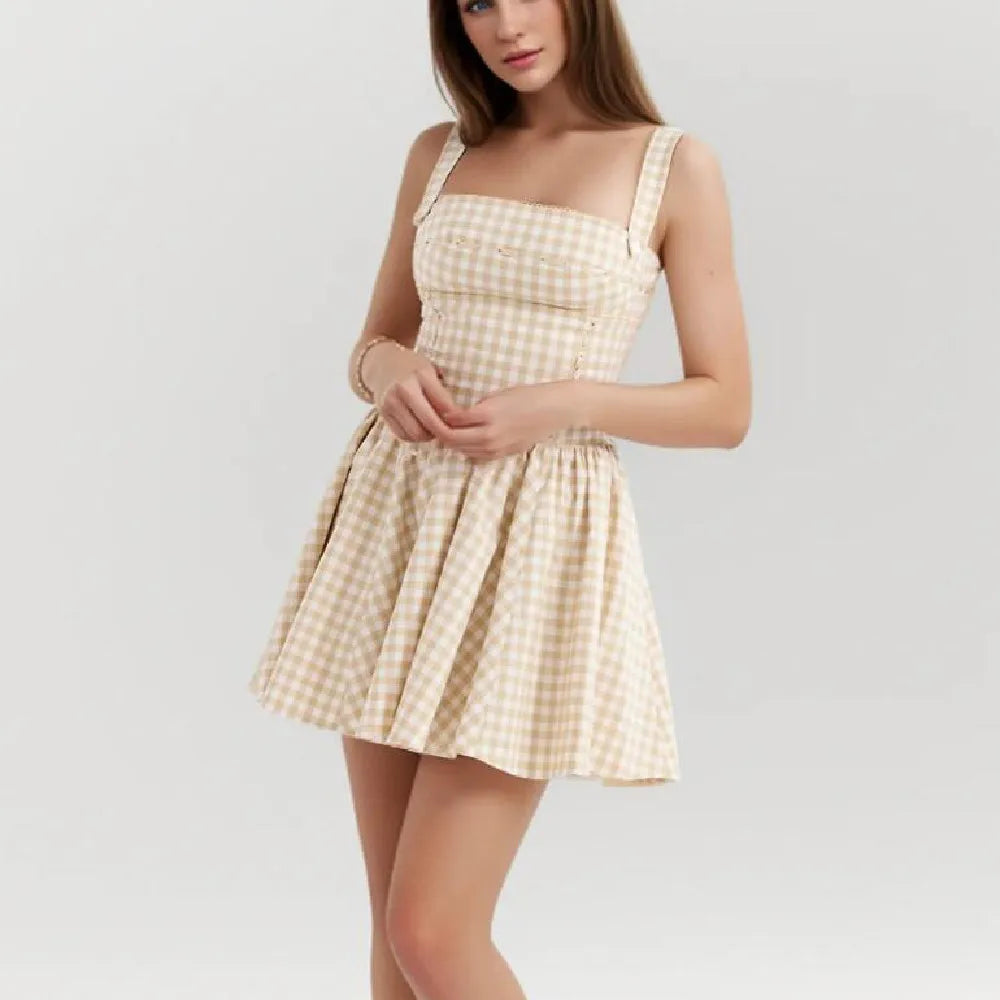 Cross Ribbon Folds Hem Ball Gown Swing Mini Dress Mssaz Desses