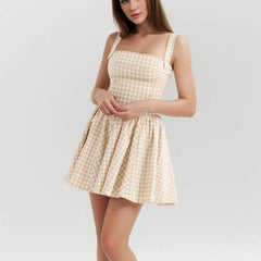 Cross Ribbon Folds Hem Ball Gown Swing Mini Dress Mssaz Desses