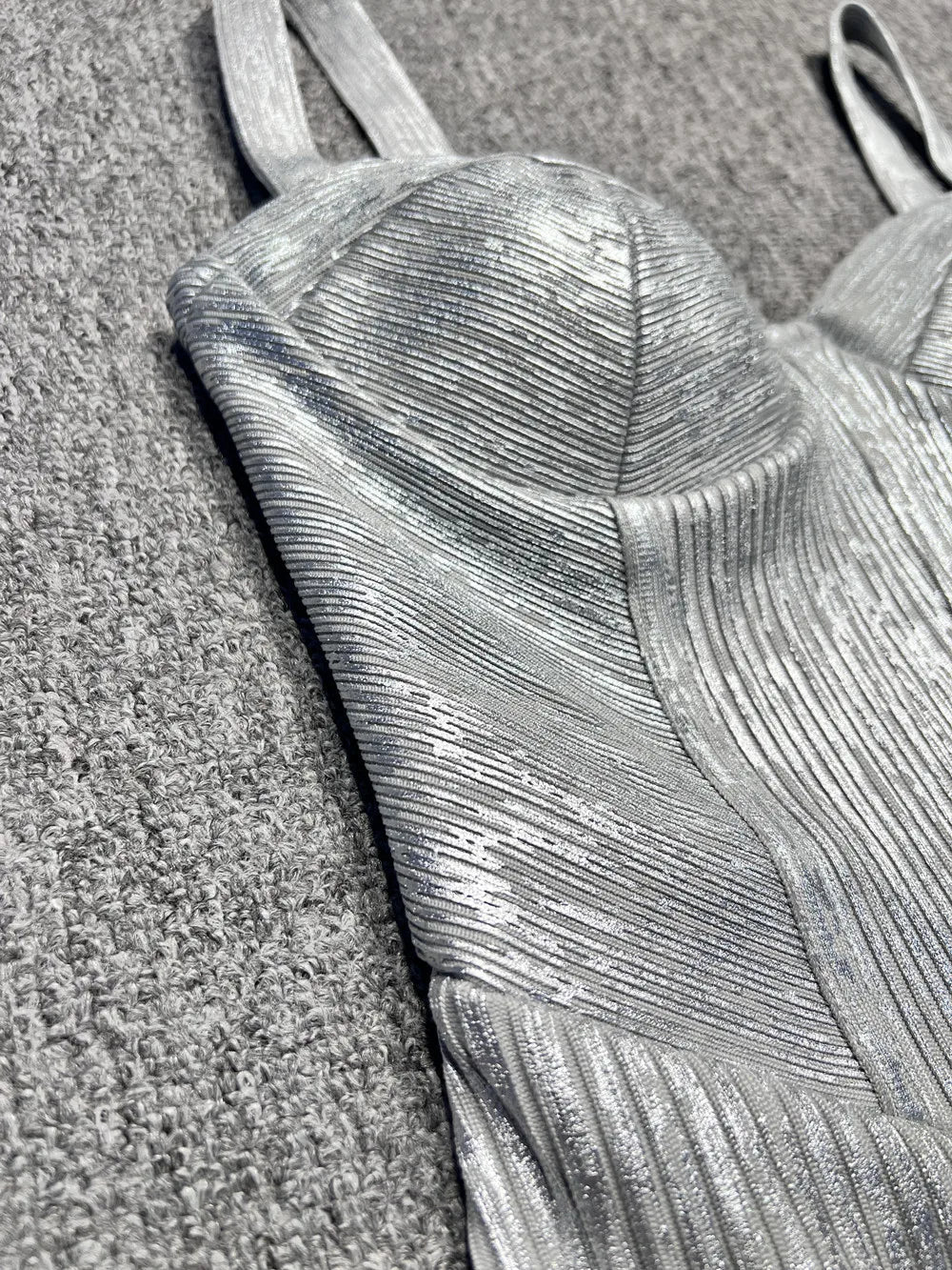 Spaghetti Strap Sleeveless Silver Midi Dress Mssaz Desses