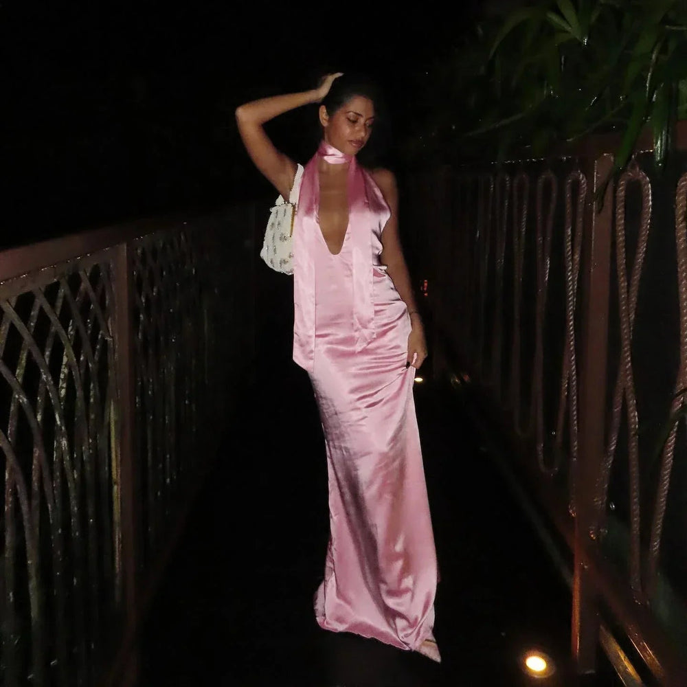 Satin Open Back Dress Mssaz Desses