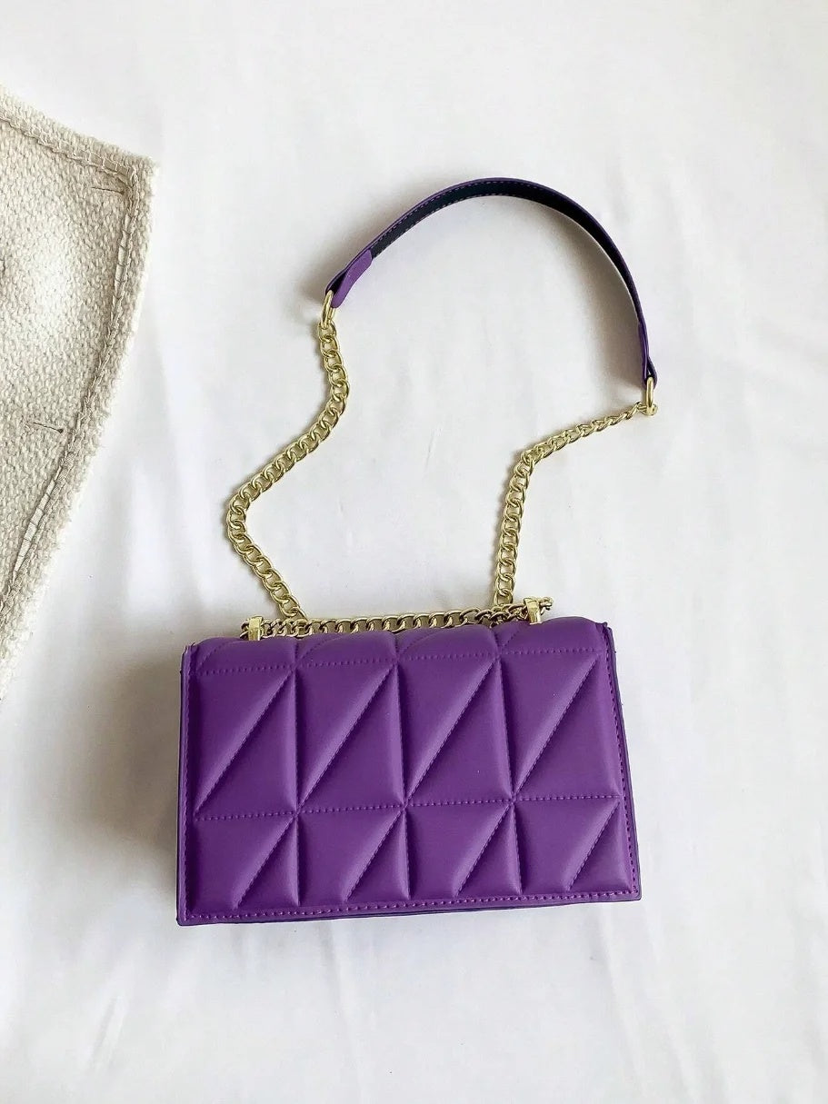 Metal Tassel Ornament Small Square Plaid Stitching Crossbody Bag Mssza