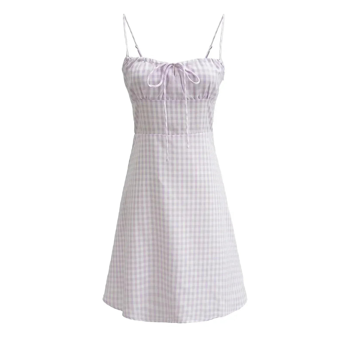 Spaghetti Strap Tie Up Plaid Pink Midi Dress Mssaz Desses