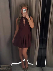 Hollow Out Bow Solid Sleeveless Pleated Dress Mssaz Desses