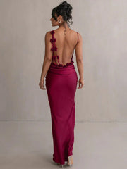 Floral Draped Open Back Spaghetti Strap Maxi Dress Mssaz Desses