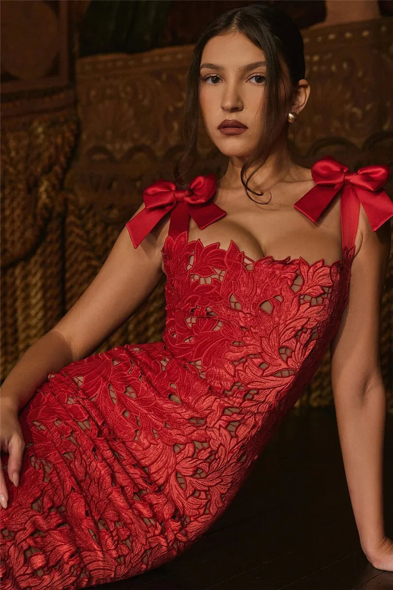 Bows Lace Bodycon Maxi Dress Mssaz Desses