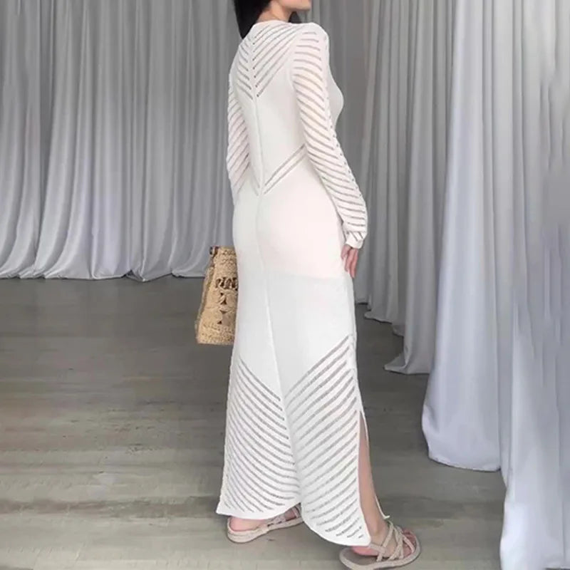 Sleeveless Patchwork Knit Maxi Dresses Mssaz Desses