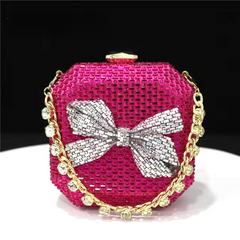 Diamond Inlaid Bow Square Box American Style Clutch Mssza