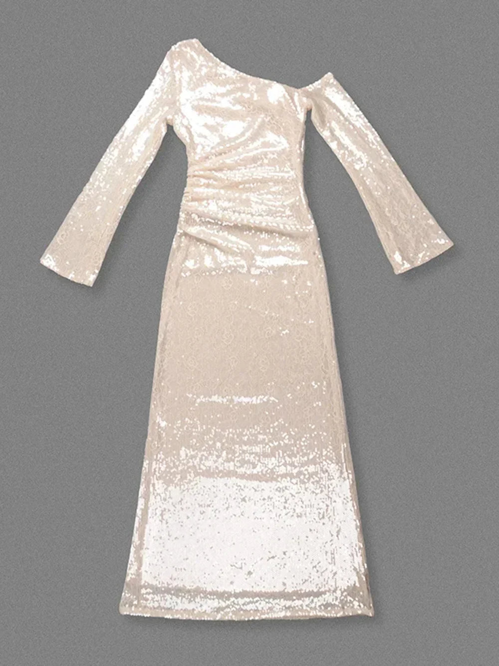 Mesh Sequin 3D Flower Long Sleeve Bodycon Maxi Dress Mssaz Desses