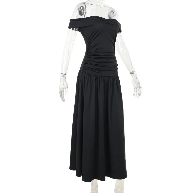 Slash Neck Off Shoulder Solid Dress Mssaz Desses