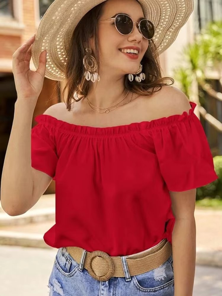 Off Shoulder Ruffle Edge Shirt Mssza
