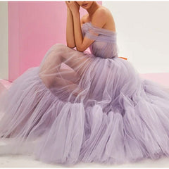 One Shoulder Tulle Mesh Evening Party A-Line Tutu Dress Mssaz Desses