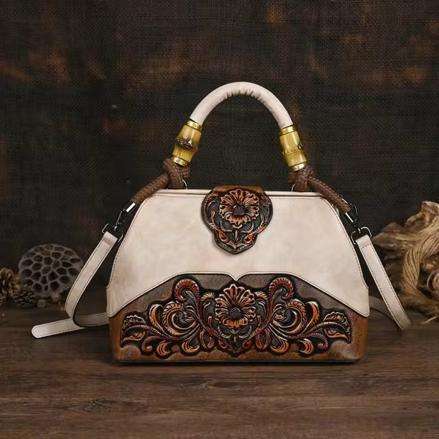 Luxury Vintage Carved Designer Leather Shoulder Hand Bags Mssza