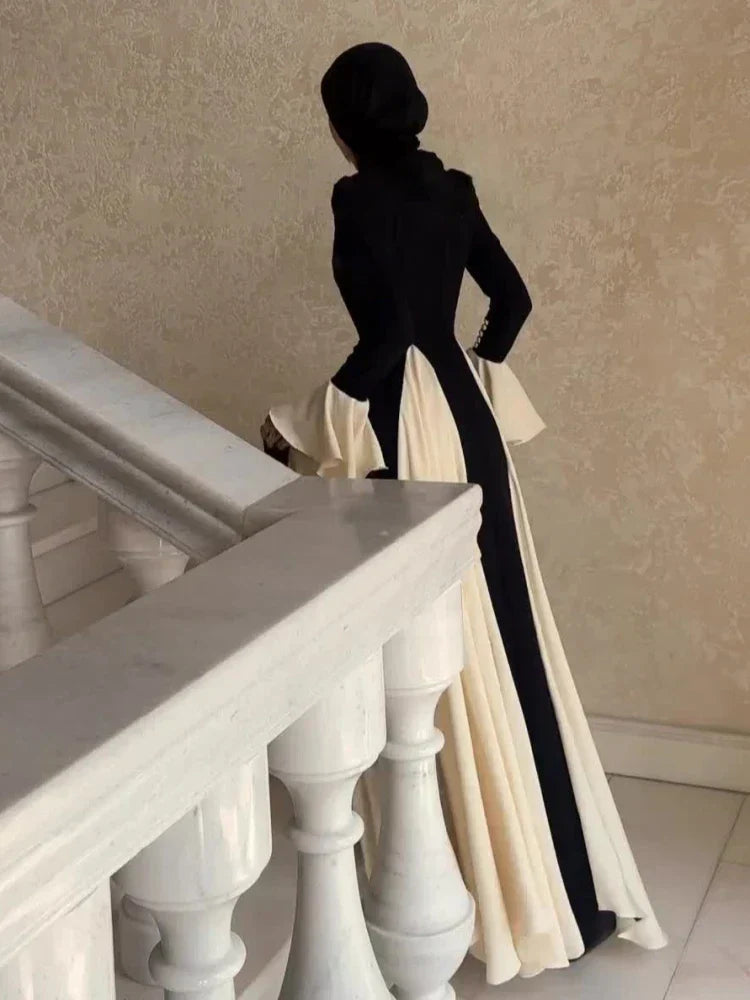 Patchwork White Black Contrast Color Dress Mssaz Desses
