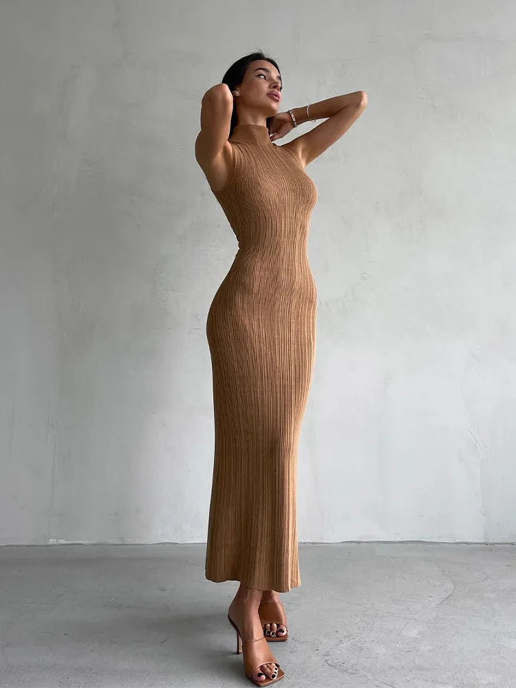 Sleeveless Turtleneck Maxi Dress Mssaz Desses