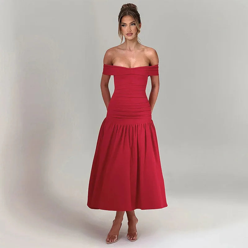Slash Neck Off Shoulder Solid Dress Mssaz Desses