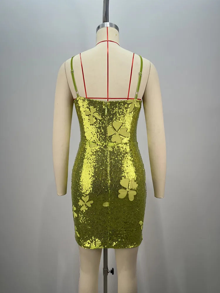 Sleeveless Mesh Sequins Butterfly Mini Dress Mssaz Desses