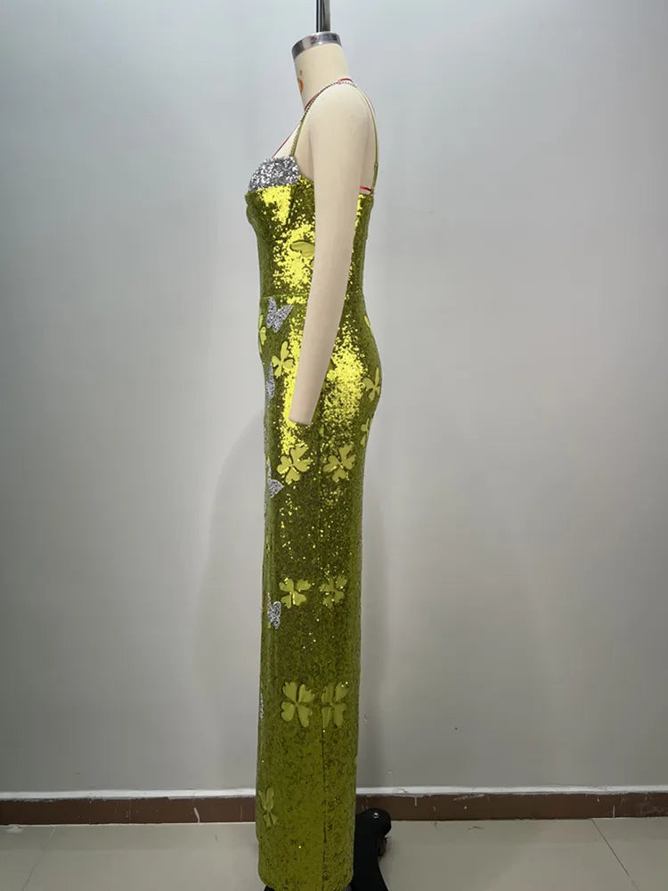 Mint Green Mesh Sequins Maxi Dress Mssaz Desses