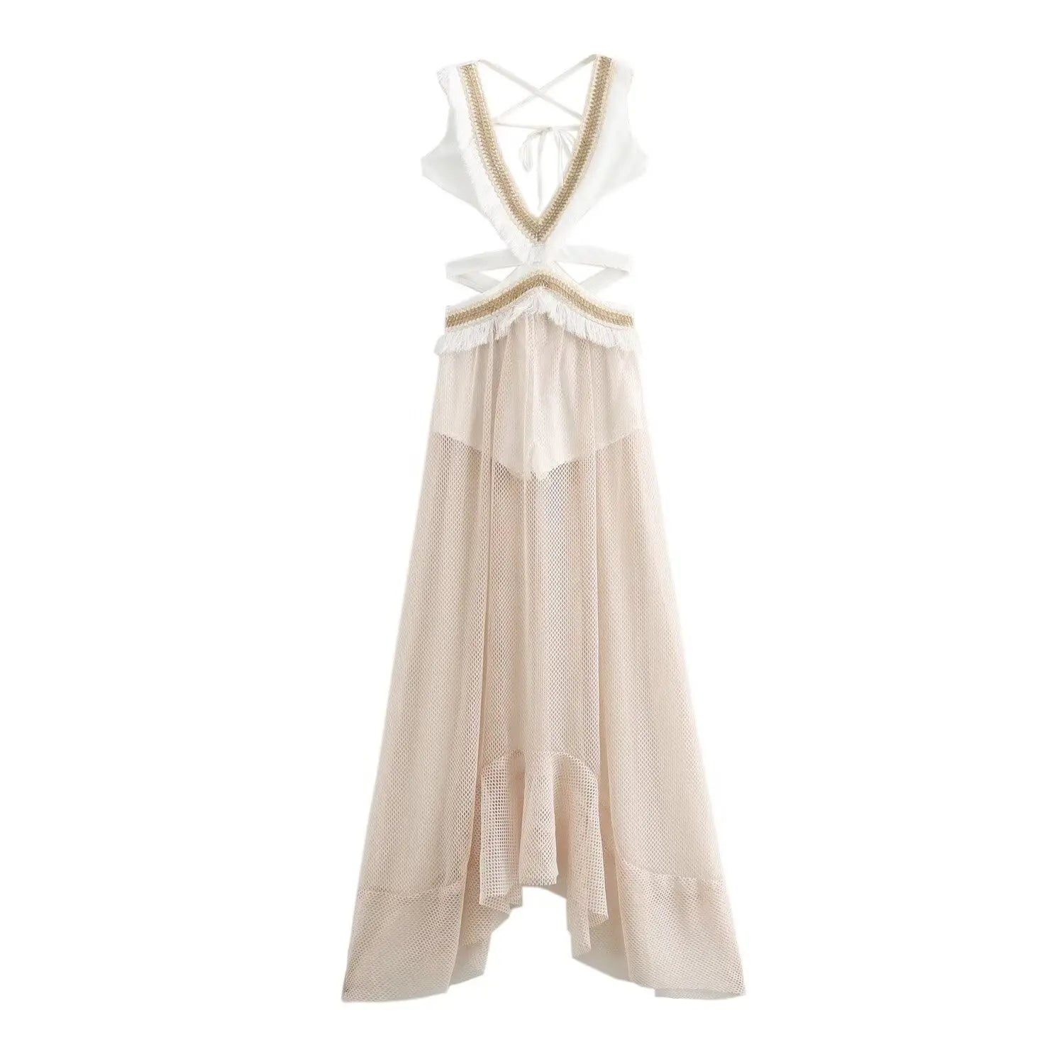 Printed Tassel Long Sleeveless Dress Mssaz Desses