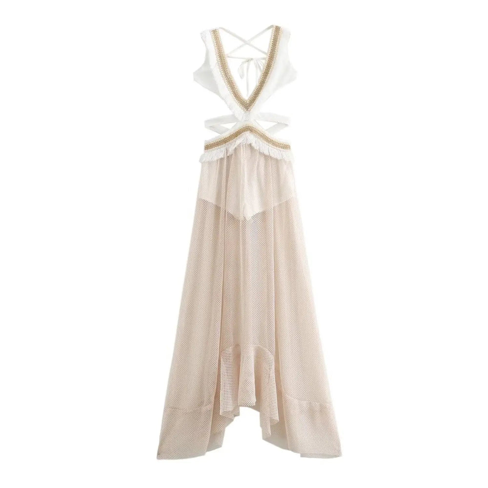 Printed Tassel Long Sleeveless Dress Mssaz Desses