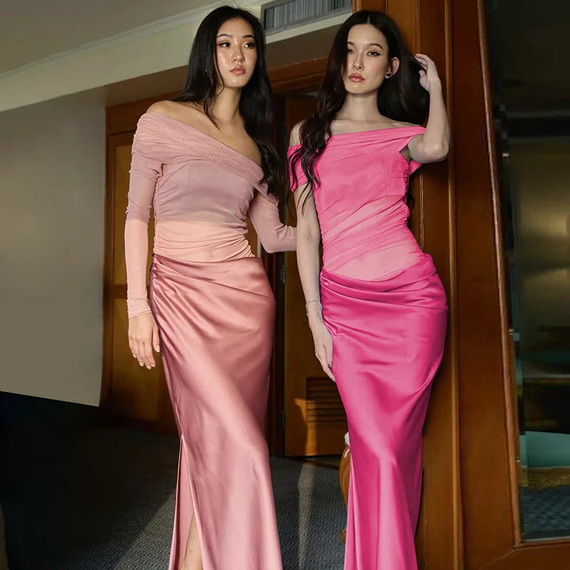 Off-the-Shoulder Strapless Backless Maxi Dress Mssaz Desses