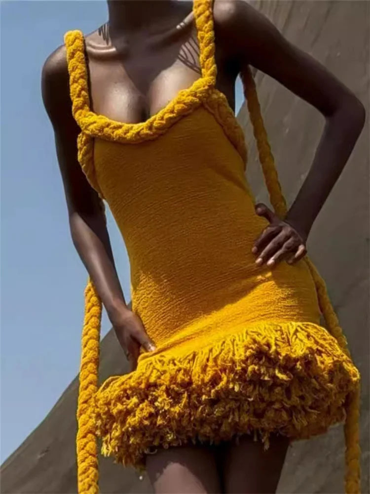 Fluff Patchwork Halter Mini Dress Mssaz Desses